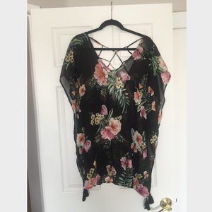 Black Tropical Sheer Swim Cover Up